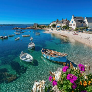 Scenic Panorama of Port Manech, Finistere, Brittany, France