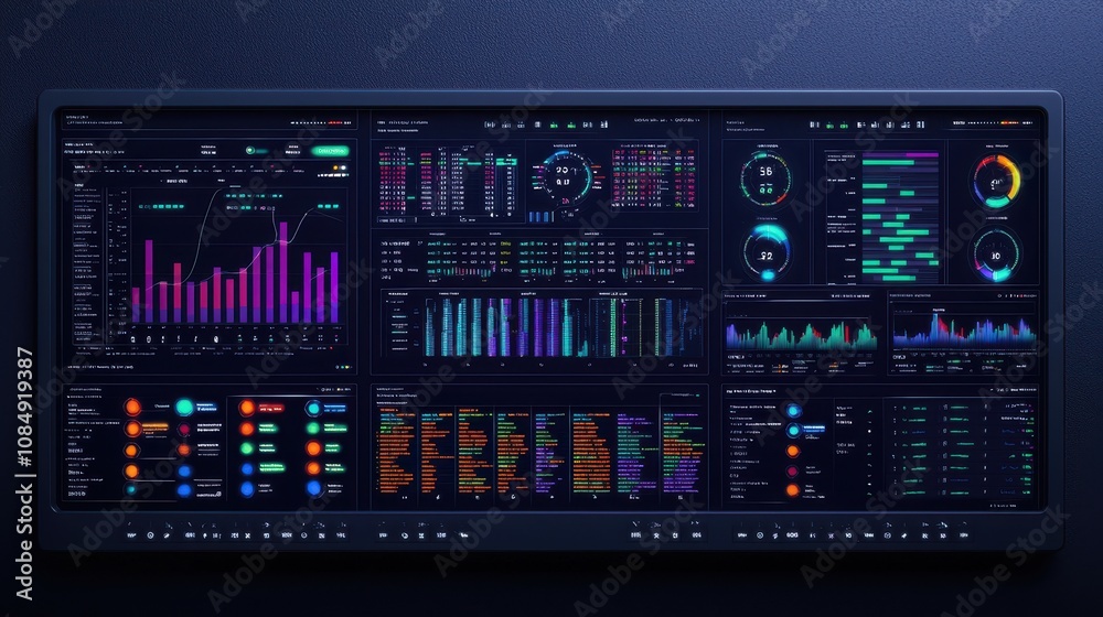 Poster a sleek, modern data dashboard displaying colorful graphs, charts, and metrics, ideal for data analy