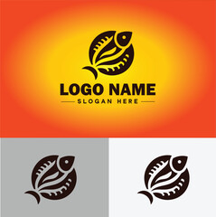 Fish market icon Seafood market Fishmonger Fish shop flat logo sign symbol editable vector