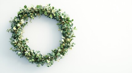 Obraz premium A Christmas wreath, seasonal decoration, detailed 3D illustration, lush greenery with golden accents, isolated on white background 