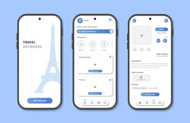 Design reviews of online holiday destinations for mobile applications. Holiday tourist destination review platform screen. Graphical user interface for responsive mobile applications