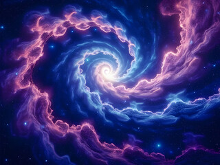 Vibrant spiral galaxy swirling in deep space with colorful clouds and luminous stars on a clear night 