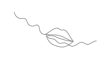 Lip continuous one line drawing and valentine day simple isolated outline vector