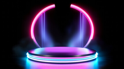 3D abstract neon light technology virtual reality background. cyberpunk futuristic luxury fashion sci-fi line and shape curve geometric colorful rainbow glow glossy 80s retro vibe wallpaper