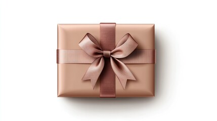 A gift box with ribbon, seasonal element, photorealistic style, shiny metallic wrapping, isolated on white background