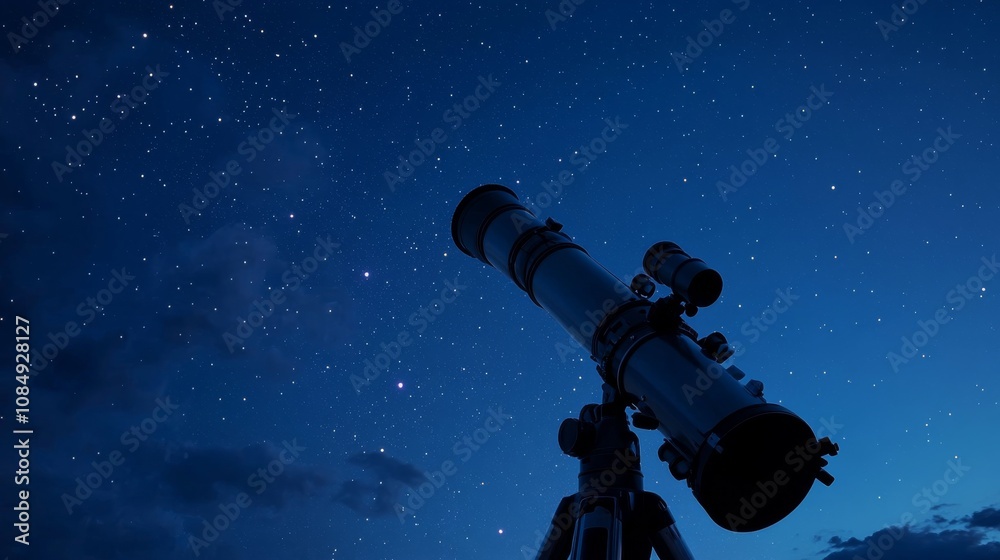 Poster a calm telescope setup with astronomy gear neatly placed, a clear night sky with stars twinkling in 