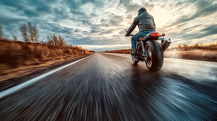 A motorcyclist riding a motorcycle galloping on the highway