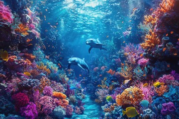 Obraz premium Exploring the majestic underwater world a colorful coral reef teeming with life tropical waters marine ecosystem vibrant scenery nature's masterpiece