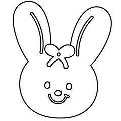 Bunny face outline for kid colouring book, art, painting, animal print, tattoo, zoo, souvenir shop, rabbit cartoon, character, comic, mascot, standee, colouring page, amusement park, happy easter
