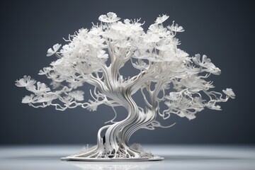 Urban Treecore  A Minimalistic Silver Tree with White Leaves