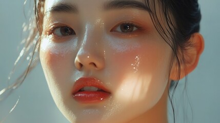 Close-up Portrait of a Beauty Young Woman Face with Soft Makeup. Skin care a cosmetic nature background.