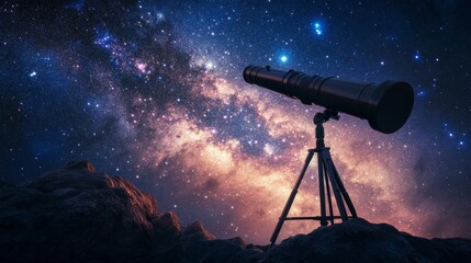 A contemplative astronomy observatory under a starry sky, Telescopes pointed at celestial objects, Cinematic photography style