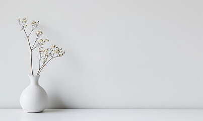 A flat, plain white background with flower vase  providing a clean and versatile canvas for any creative project