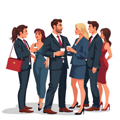 Obraz premium Business professionals engaging in conversation at a networking event, digital illustration of business networking concept.