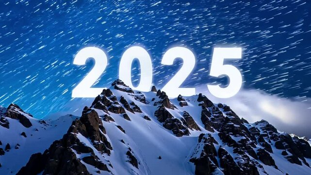 A snowy mountain with the number 2025 on it and locus of stars. generative ai 