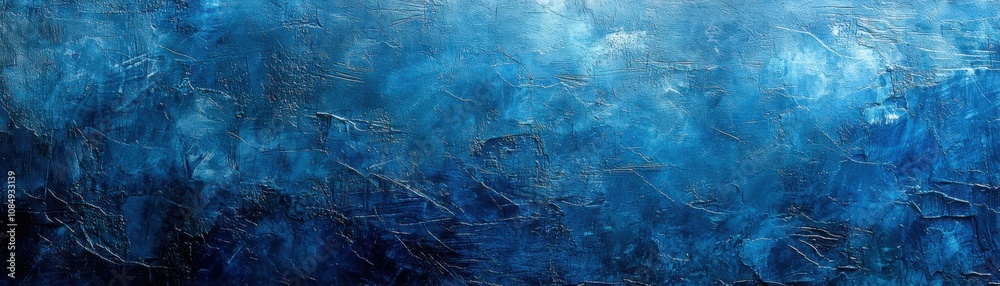 Poster dynamic blue abstract composition showcasing generative art in a virtual gallery environment from a 