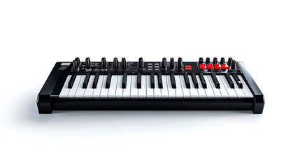 music keyboard with black and white keys, featuring knobs and buttons, perfect for musicians and producers