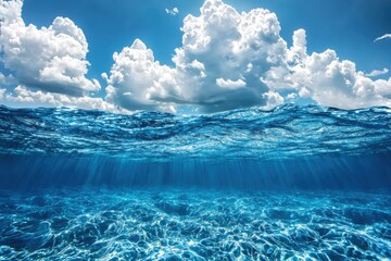 Fototapeta premium Surreal ocean scene capturing hypnotic shimmering water surface underneath the waves digital artwork tranquil environment underwater viewpoint captivating concept for visual art enthusiasts