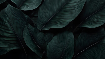 Obraz premium A close up of green leaves with a dark background