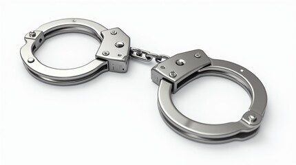 Realistic 3D Rendering of Metallic Handcuffs on White Background