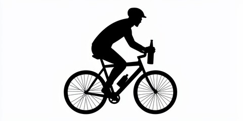 Obraz premium A silhouette of a cyclist riding a bike, holding a bottle, representing active lifestyle and outdoor recreation.
