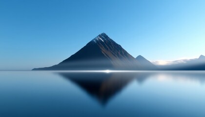 Fototapeta premium Majestic mountain reflected in calm lake water during clear blue sky