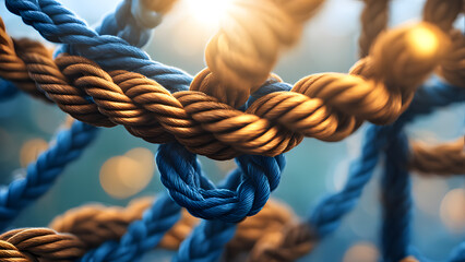 A blue and brown rope is twisted together