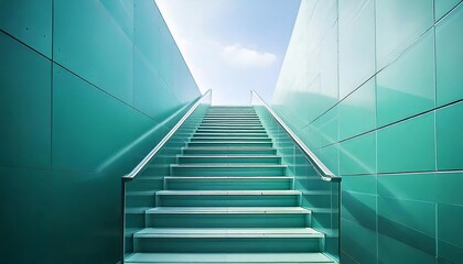 Fototapeta premium Modern Green Stairs Under Bright Blue Sky