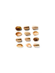 Close up of Pistachio nuts on isolated white background