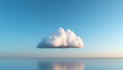 A single fluffy cloud floating above a serene ocean at sunset