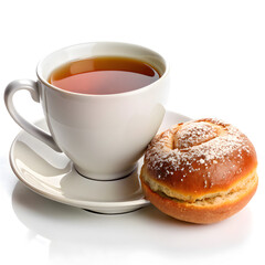 Cup of coffee and croissant on white background