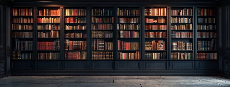 A large library with many bookshelves and books