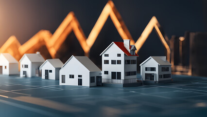 The houses are all different sizes and are arranged in a row