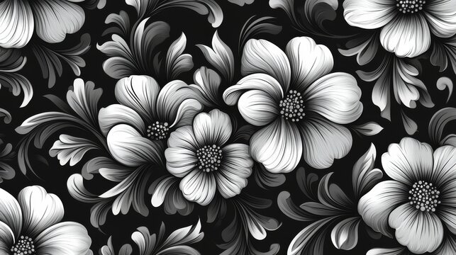 chicano patterns, Intricate Black and White Floral Pattern Design
