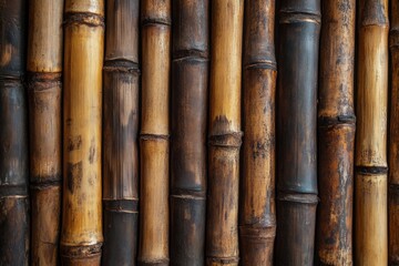 Fototapeta premium A row of bamboo sticks with a brownish hue