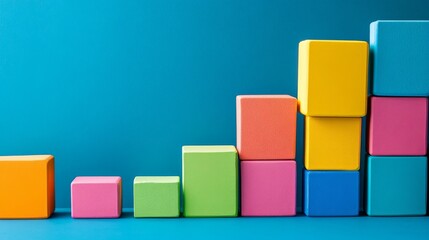 Obraz premium A creative block-building setup with colorful bricks arranged artistically, Contemporary construction style, photo of