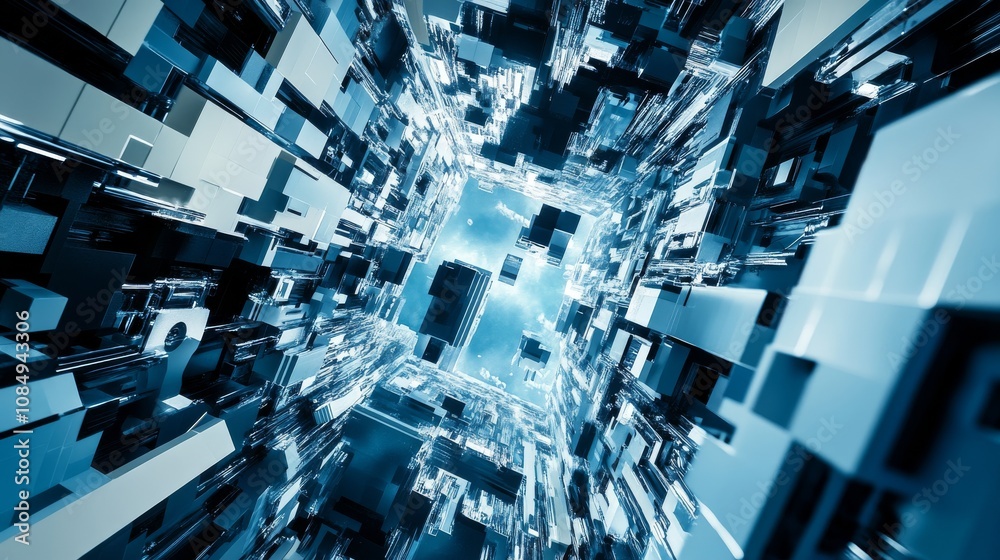 Poster a creative building blocks scene in a futuristic space station, blocks arranged in zero gravity, spa