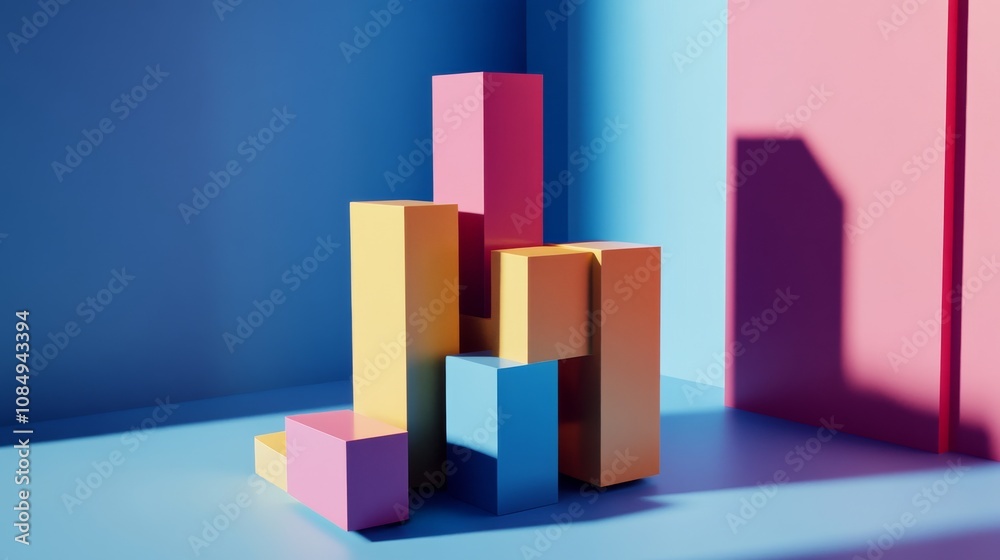 Aufkleber A creative building blocks scene in a futuristic studio, Blocks arranged in a geometric pattern, Futuristic design style