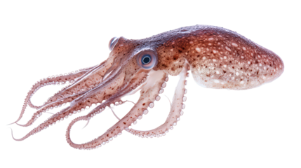 Colorful Fresh squid octopus on transparent on white background