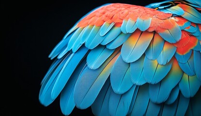 Fototapeta premium The feathers of a bird are shown in full color, with a blue and orange hue