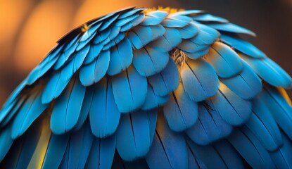 Fototapeta premium The feathers of a bird are shown in full color, with a blue and orange hue