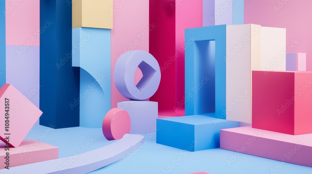 Poster A creative building blocks scene in a futuristic studio, Blocks arranged in a geometric pattern, Futuristic design style