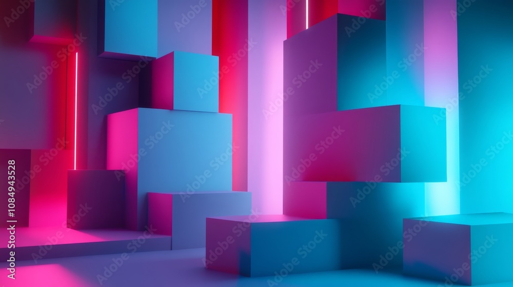 Poster A creative building blocks scene in a futuristic studio, Blocks arranged in a geometric pattern, Futuristic design style
