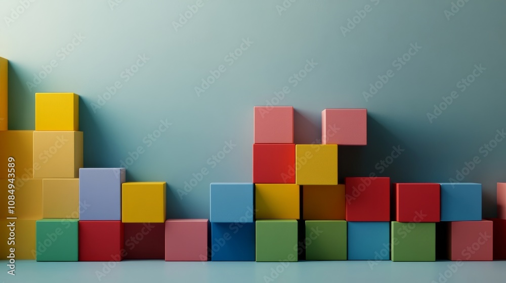 Aufkleber a creative building blocks scene in a minimalist studio, colorful blocks arranged in a pattern, cont