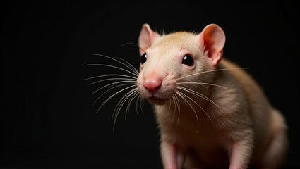 Curious Dumbo Rat Portrait Against Black Background