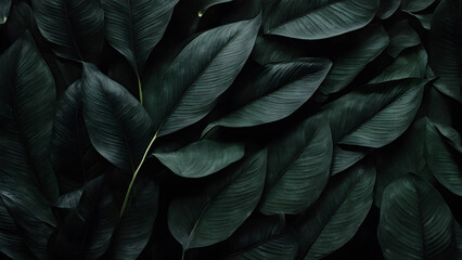 Fototapeta premium A close up of green leaves with a dark background