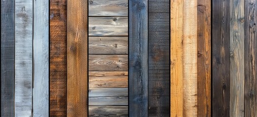 A row of wooden boards with different colors and textures