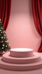 A commercial podium, a platform for product and advertising. Shopping, black Friday. New Year theme. Round podium