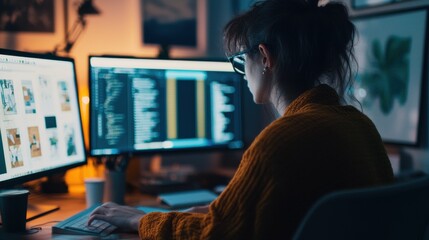 Remote coding session home office digital work modern environment close-up view focused productivity