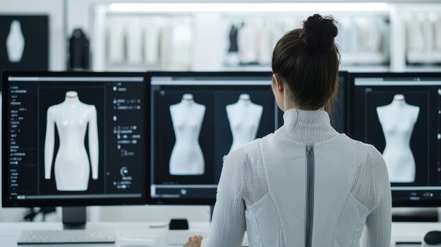 Fashion design process fashion studio digital creation tech environment rear view innovation and creativity